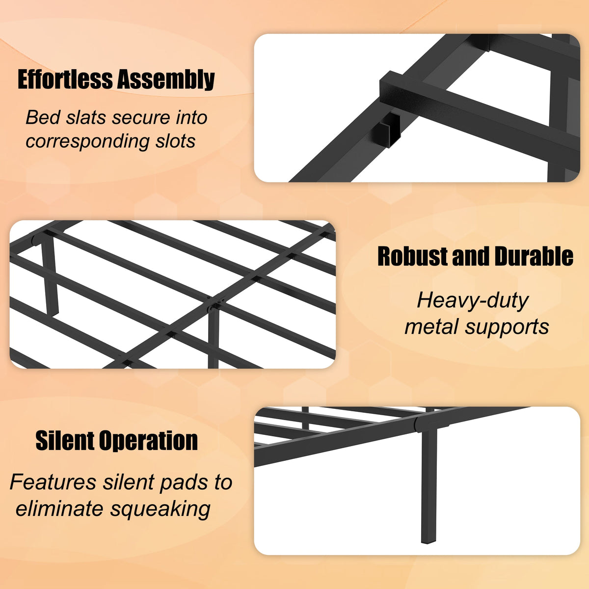 Queen Size Bed Frame by HouseOfZazla with headboard and footboard, black metal slat frame on Tampa Home & Garden Store