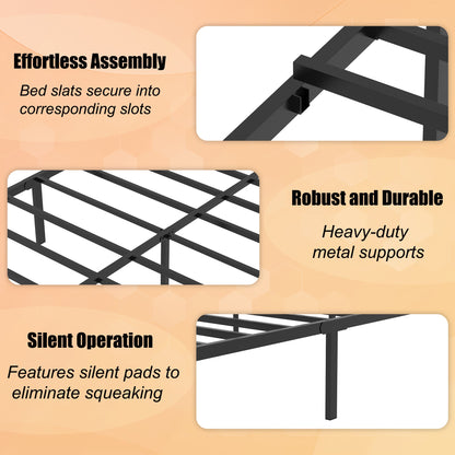 Queen Size Bed Frame by HouseOfZazla with headboard and footboard, black metal slat frame on Tampa Home & Garden Store