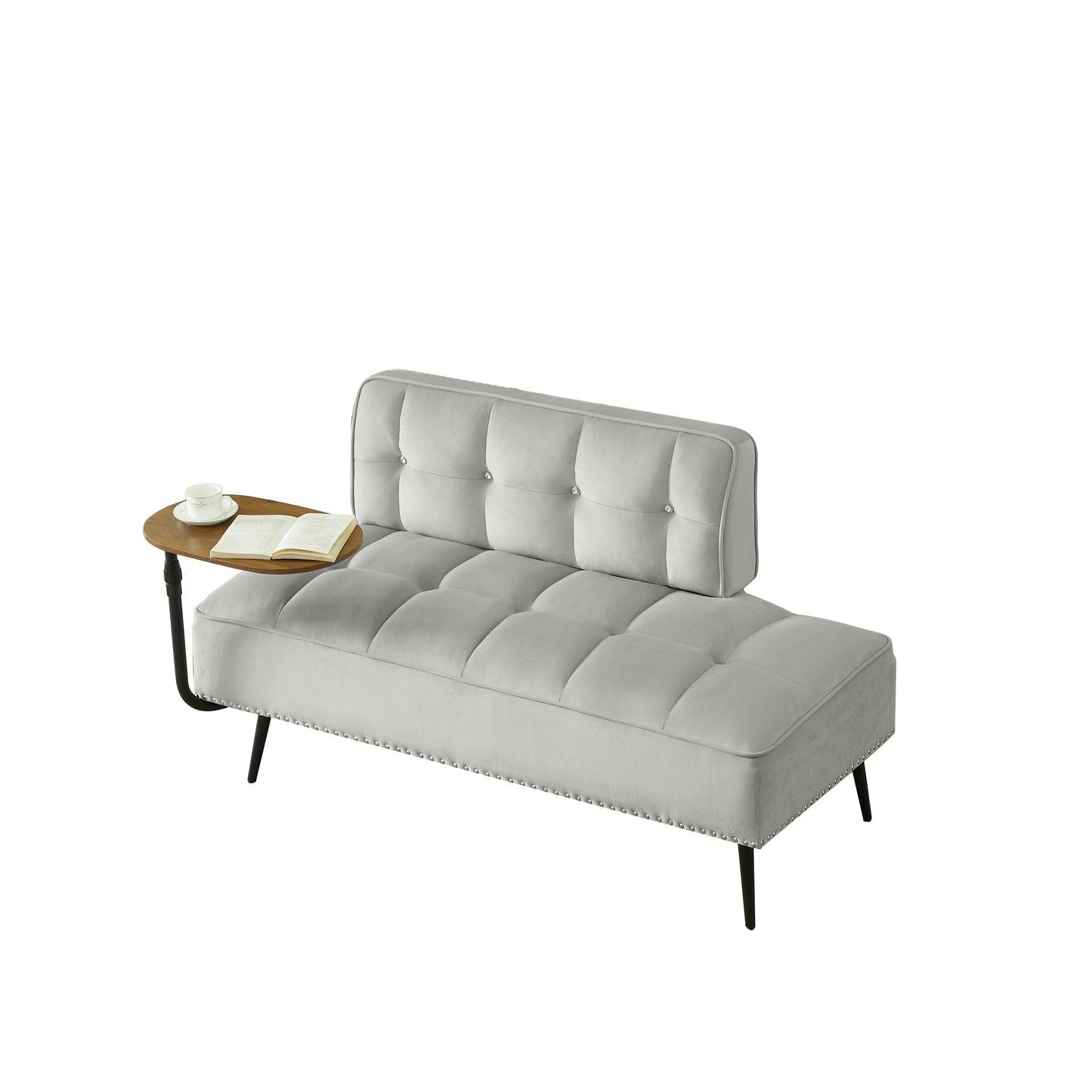 54-Inch Modern Velvet Two-Seater Sofa with Rotating Table, light gray upholstery, tufted back on Tampa Home & Garden Store