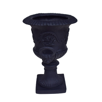 MGO Garden Urn Planter dark navy finish with ornate floral relief by HouseOfZazla on Tampa Home & Garden Store