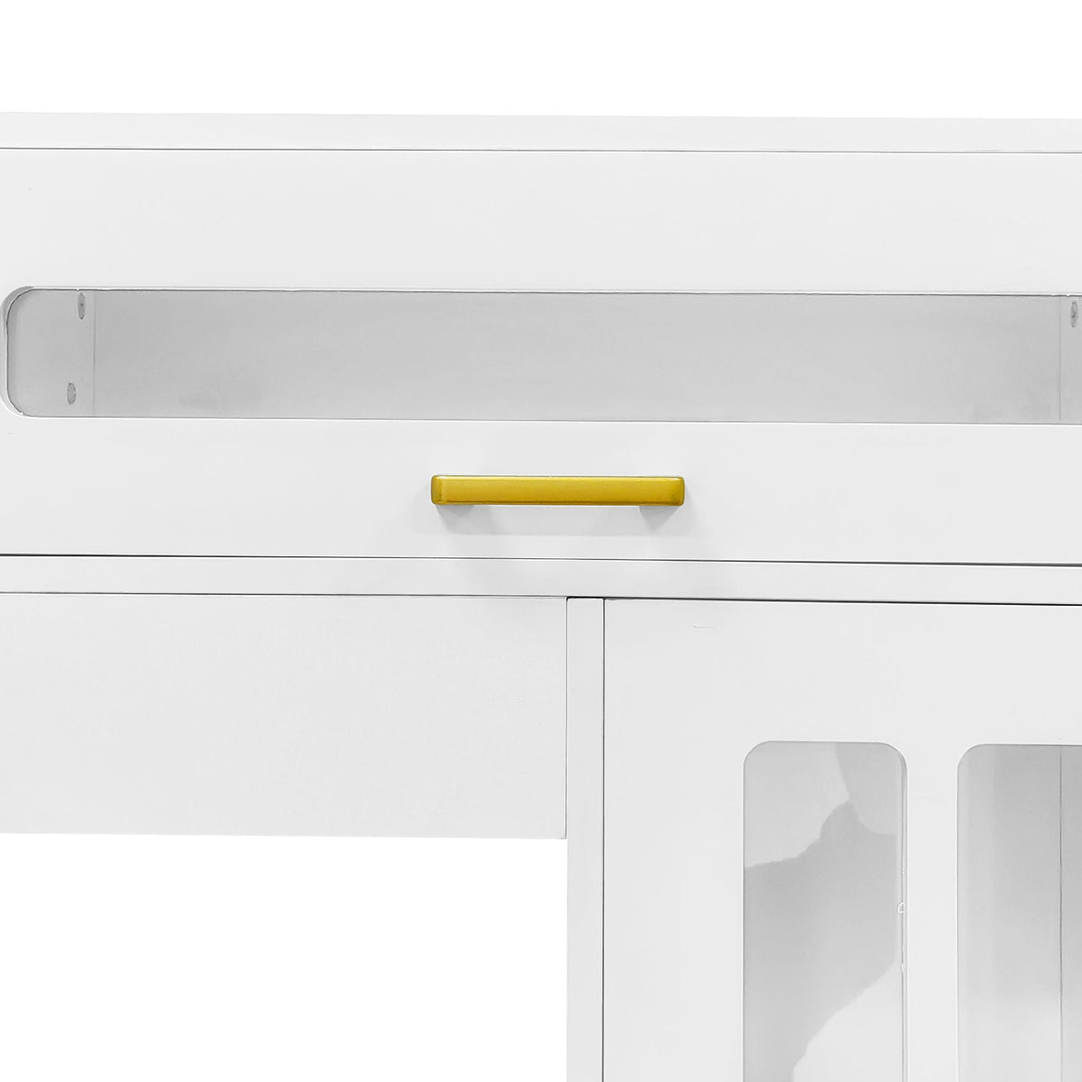 Wall Unit Entertainment Center with Glass Doors in white finish, yellow handle accent on Tampa Home & Garden Store