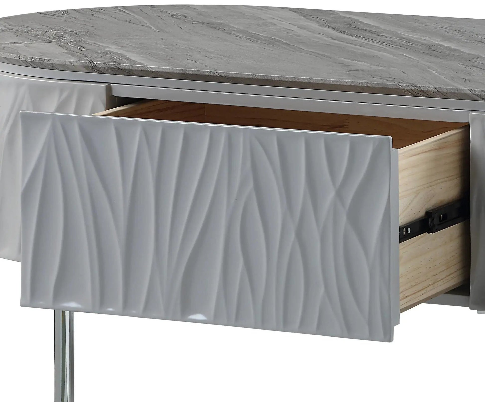 Yukino high gloss sofa table with gray marble top, chrome legs by Unique Piece Furniture on Tampa Home & Garden Store