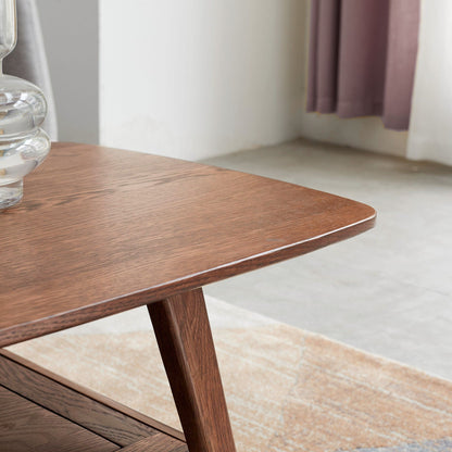 Low Oak Coffee Table With Solid Storage Shelf