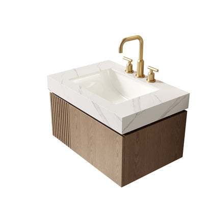MURI 30in bathroom vanity with Carrara top, gold faucet, floating cabinet by HouseOfZazla on Tampa Home & Garden Store