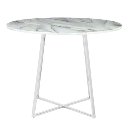 Contemporary Glam round marble top dining table with silver metal legs on Tampa Home & Garden Store