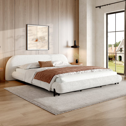Plush Boucle King Bed Frame with Thick Headboard