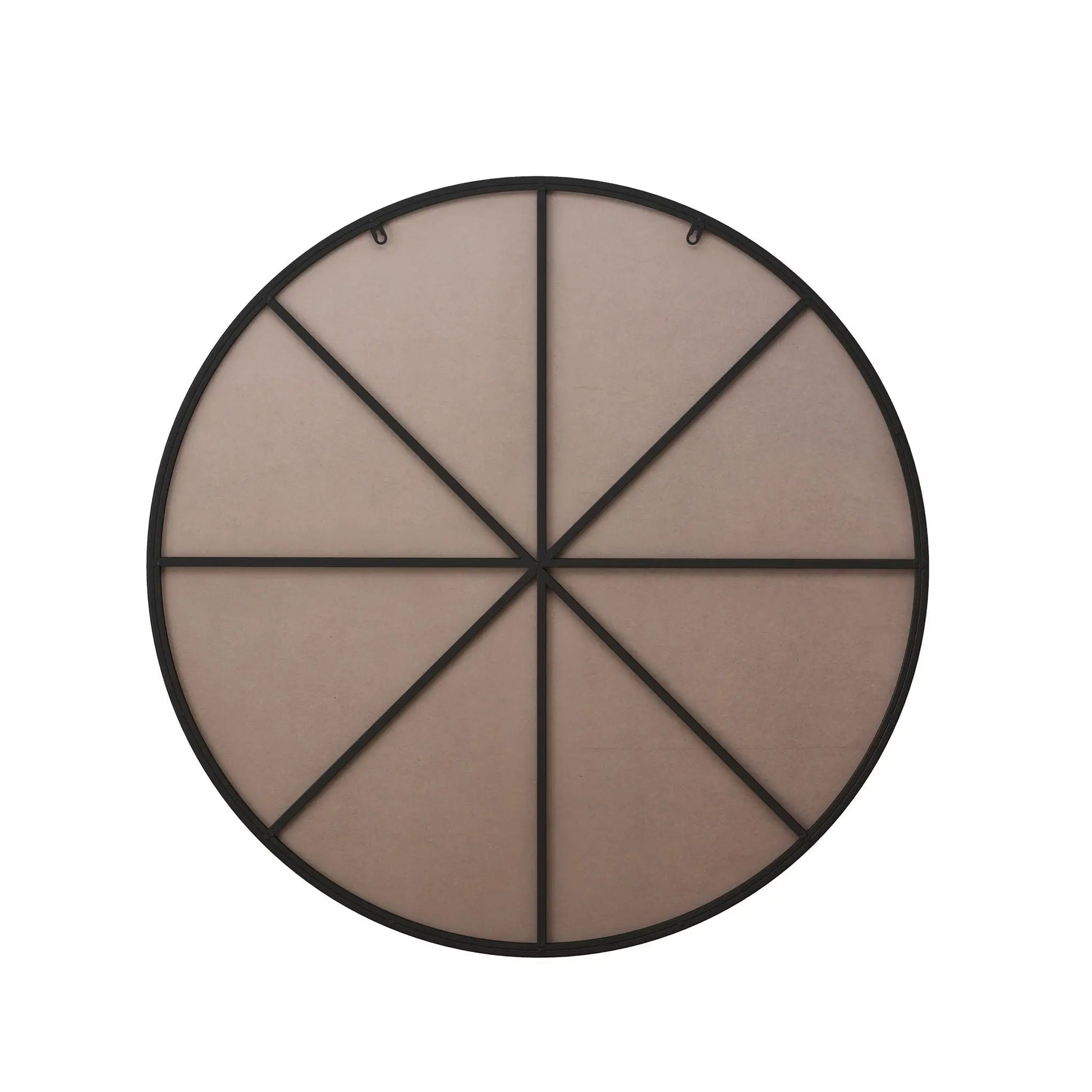 Round wall mirror with black metal frame and geometric divided panels on Tampa Home & Garden Store