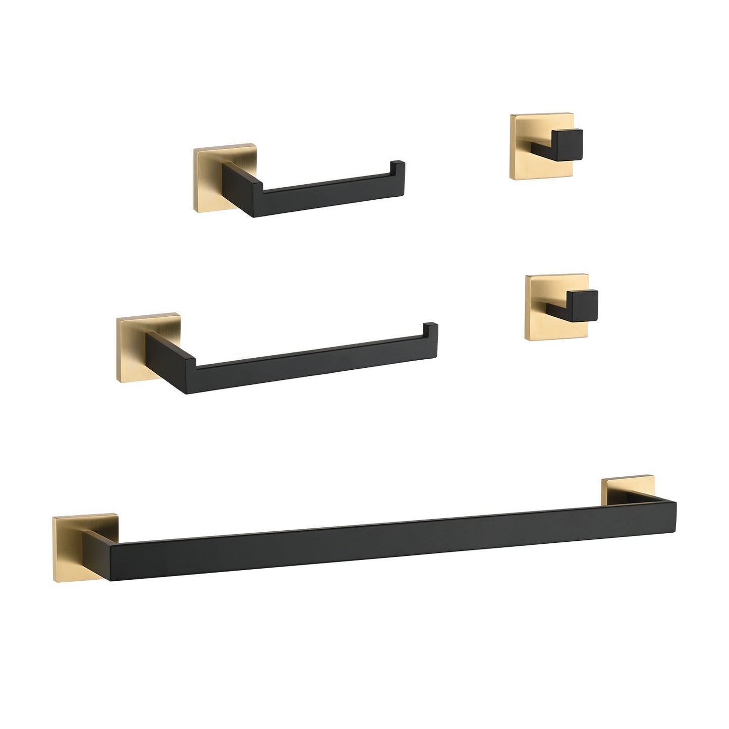 5-Piece Bathroom Hardware Set by HouseOfZazla black matte bars with gold mounts for towels on Tampa Home & Garden Store