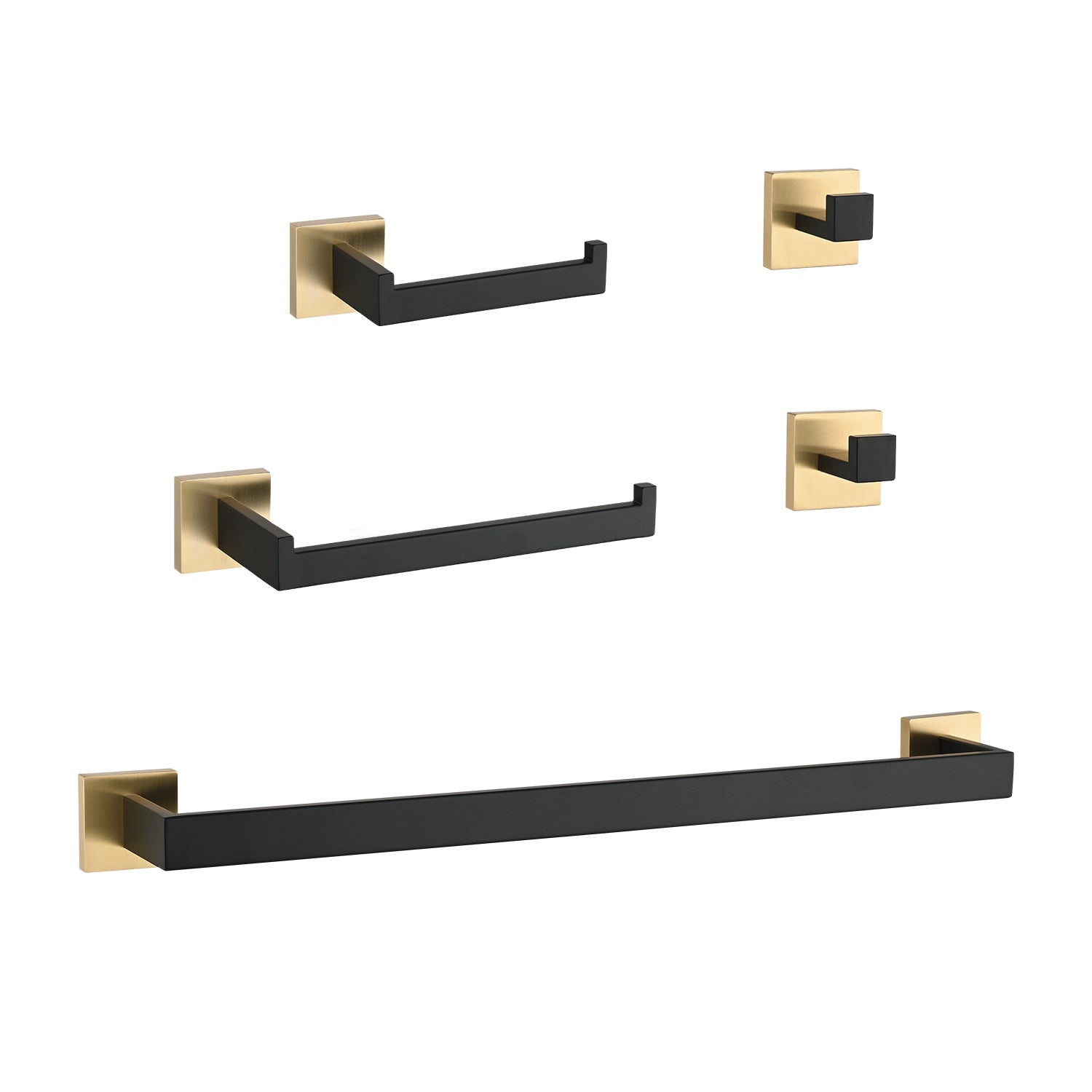5-Piece Bathroom Hardware Set by HouseOfZazla black matte bars with gold mounts for towels on Tampa Home & Garden Store