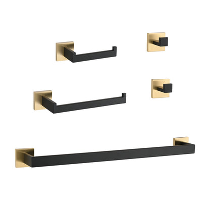 5-Piece Bathroom Hardware Set by HouseOfZazla black matte bars with gold mounts for towels on Tampa Home & Garden Store