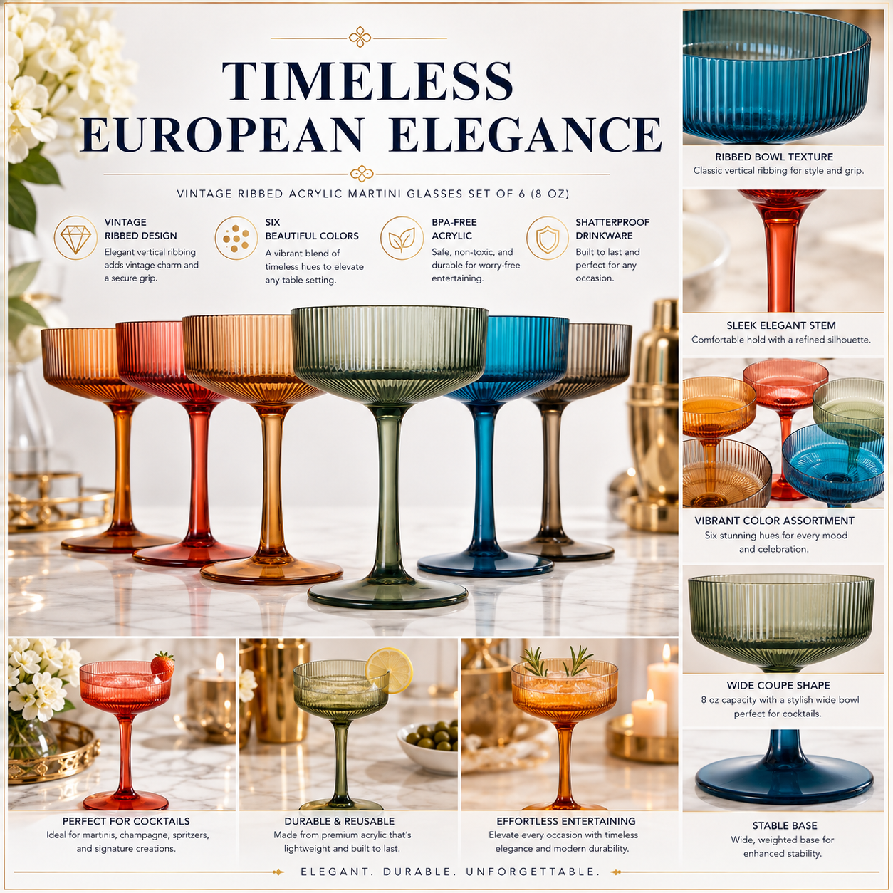 Set of 6 Unbreakable Acrylic Champagne Coupes