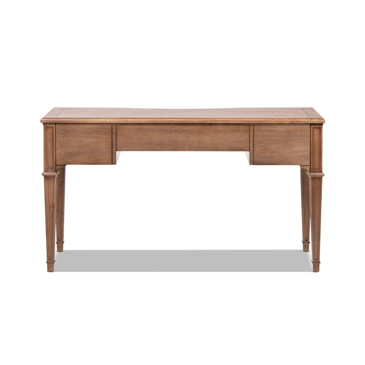 Brown wooden executive desk with three drawers, satin-gold hardware, HouseOfZazla on Tampa Home & Garden Store