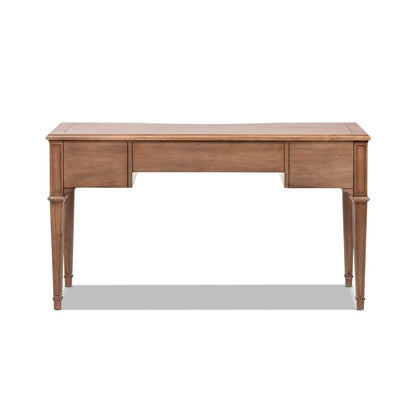 Brown wooden executive desk with three drawers, satin-gold hardware, HouseOfZazla on Tampa Home & Garden Store
