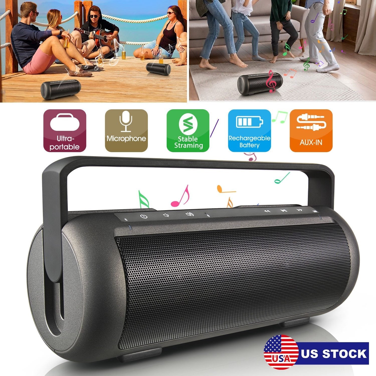 GemGear iRola wireless speaker with dual subwoofer, portable black Bluetooth speaker on Tampa Home & Garden Store