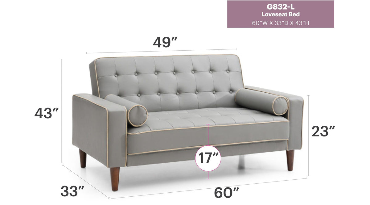 Contemporary gray futon loveseat for two with tufted back and cylindrical bolsters HouseOfZazla on Tampa Home & Garden Store