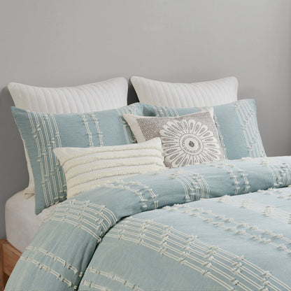 3-piece cotton jacquard duvet cover set in aqua/ivory with reversible design by HouseOfZazla on Tampa Home & Garden Store
