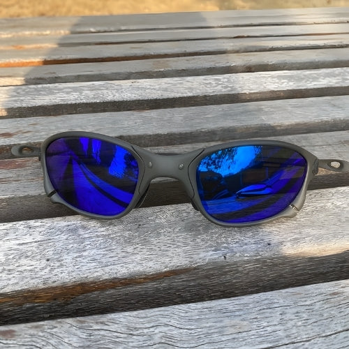 OutdoorPro polarized sport sunglasses with blue mirrored lenses, black frame, UV400 protection on Tampa Home & Garden Store