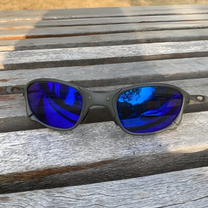 OutdoorPro polarized sport sunglasses with blue mirrored lenses, black frame, UV400 protection on Tampa Home & Garden Store