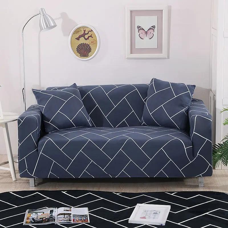 Sofa cover navy blue with white geometric lines, full-coverage protector by FLIPSTYLEZLLC on Tampa Home & Garden Store