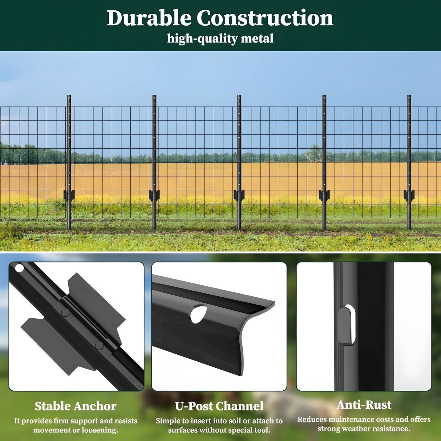 4 ft U-Shaped black metal garden fence posts by HouseOfZazla for wire mesh fencing on Tampa Home & Garden Store
