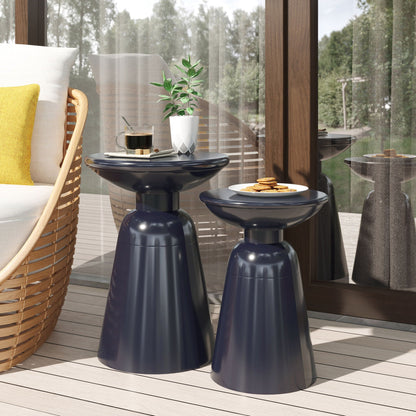 Serenita Outdoor Side Tables Flared Design Set of 2 in navy blue by HouseOfZazla on Tampa Home & Garden Store