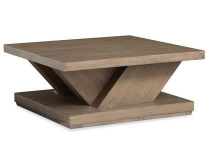 Lansbury Square Cocktail Table antique wheat finish with geometric pedestal base on Tampa Home & Garden Store