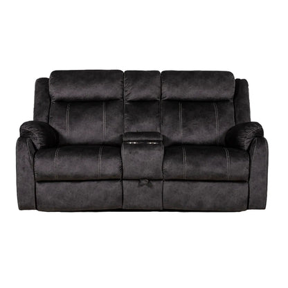 Sonet Domino Recliner Loveseat in dark charcoal fabric with center console and cup holders on Tampa Home & Garden Store