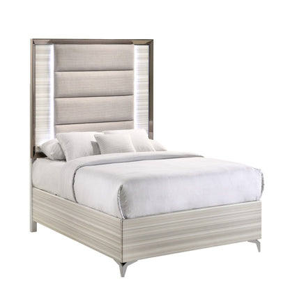Star 5-Piece Bedroom Set with LED side-lit headboard, beige padded panels, metallic frame on Tampa Home & Garden Store