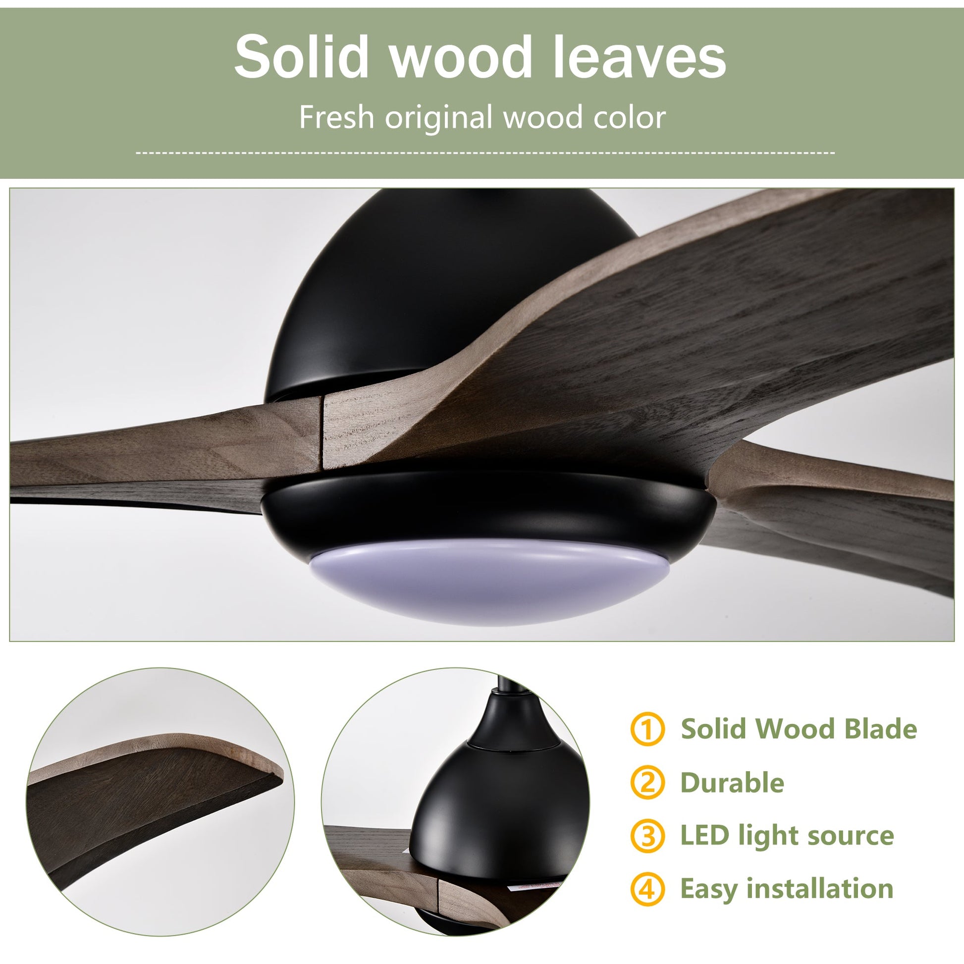 52-inch solid wood blade ceiling fan with light and remote control, HouseOfZazla on Tampa Home & Garden Store