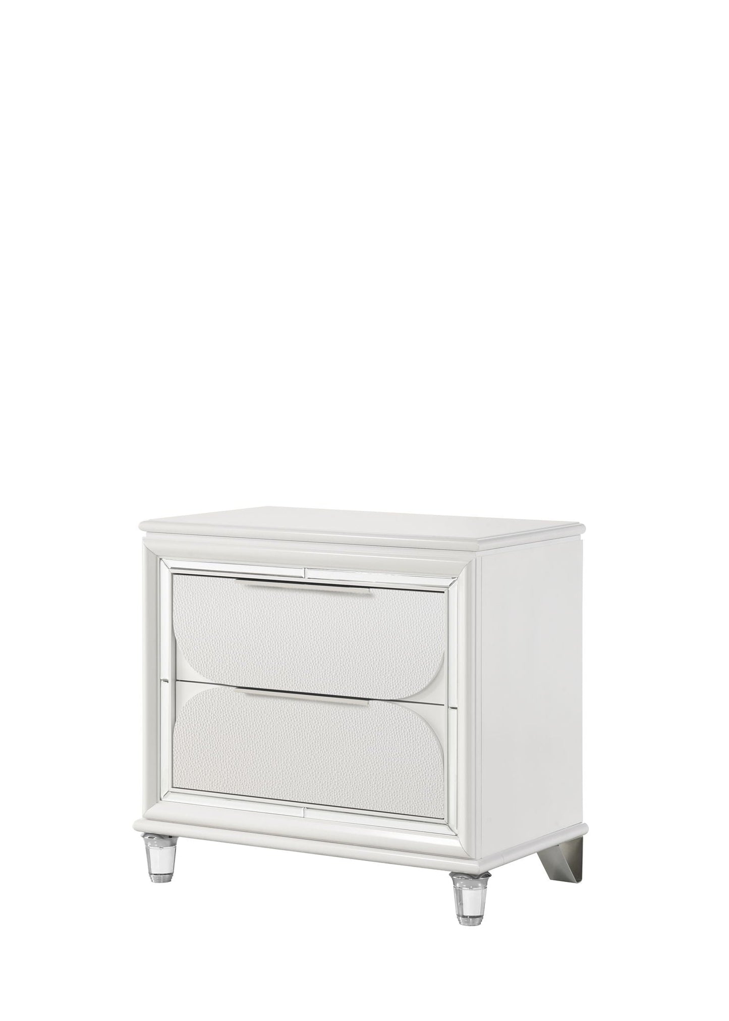 Tarian Nightstand white curved fronts and clear acrylic legs on Tampa Home & Garden Store