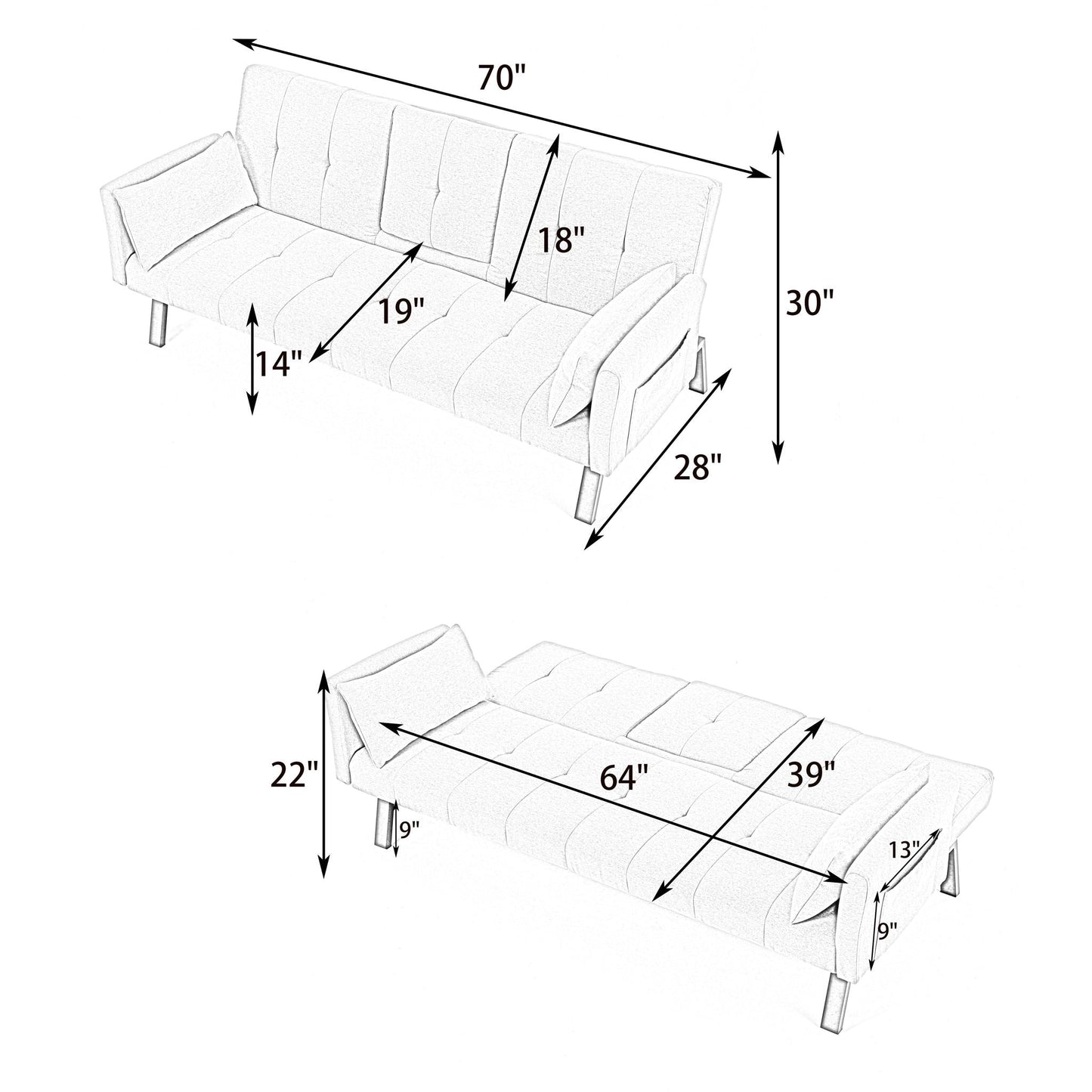 Green Foldable Sofa Bed with a Cup Holder