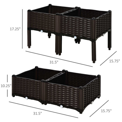 4 Piece Raised Garden Bed with Legs in dark brown plastic, modular self-watering planters, 2-pack on Tampa Home & Garden Store
