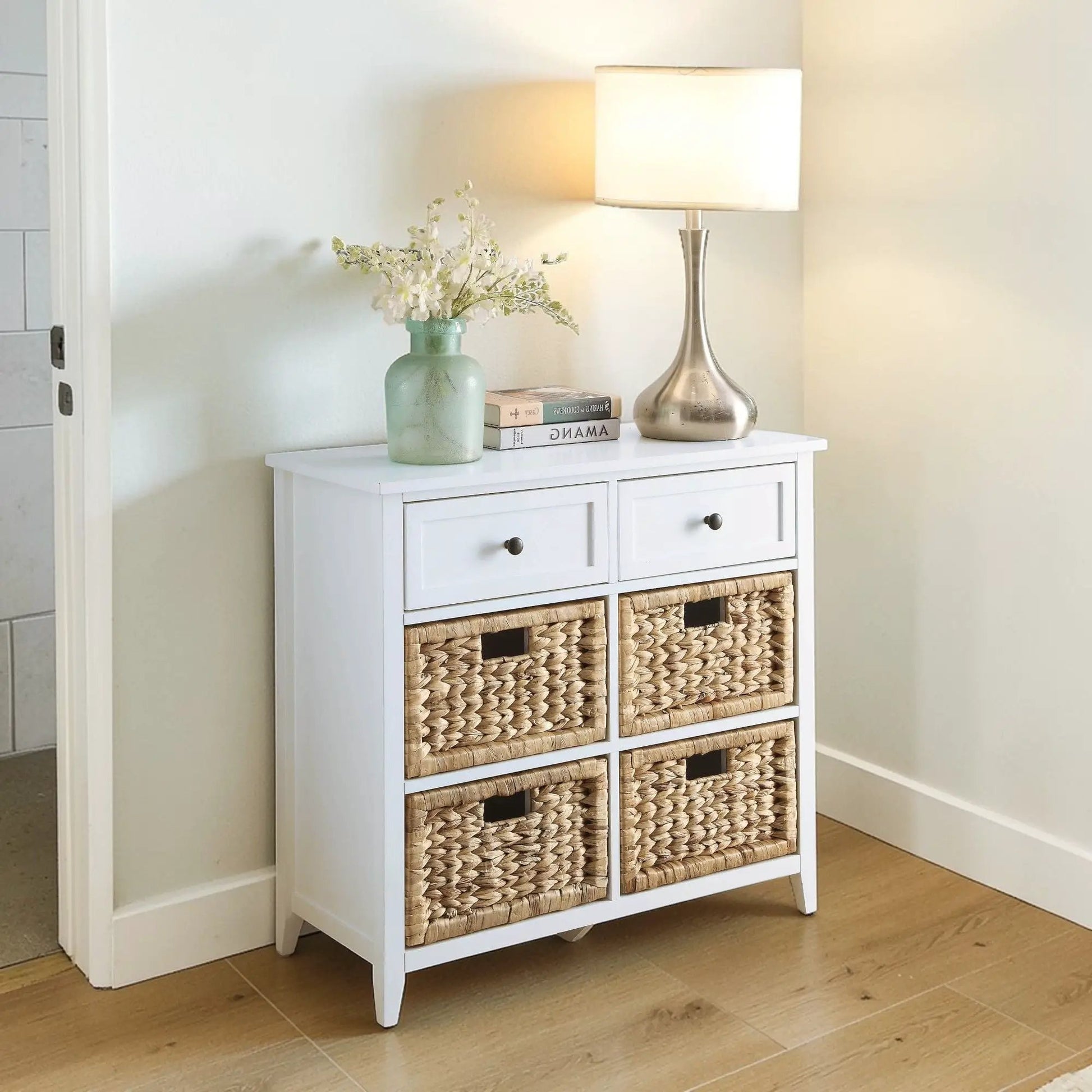 Flavius console cabinet white with two top drawers and woven baskets by Unique Piece Furniture on Tampa Home & Garden Store