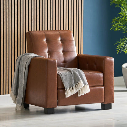 Langseth contemporary tufted pushback recliner brown leather with square black legs on Tampa Home & Garden Store