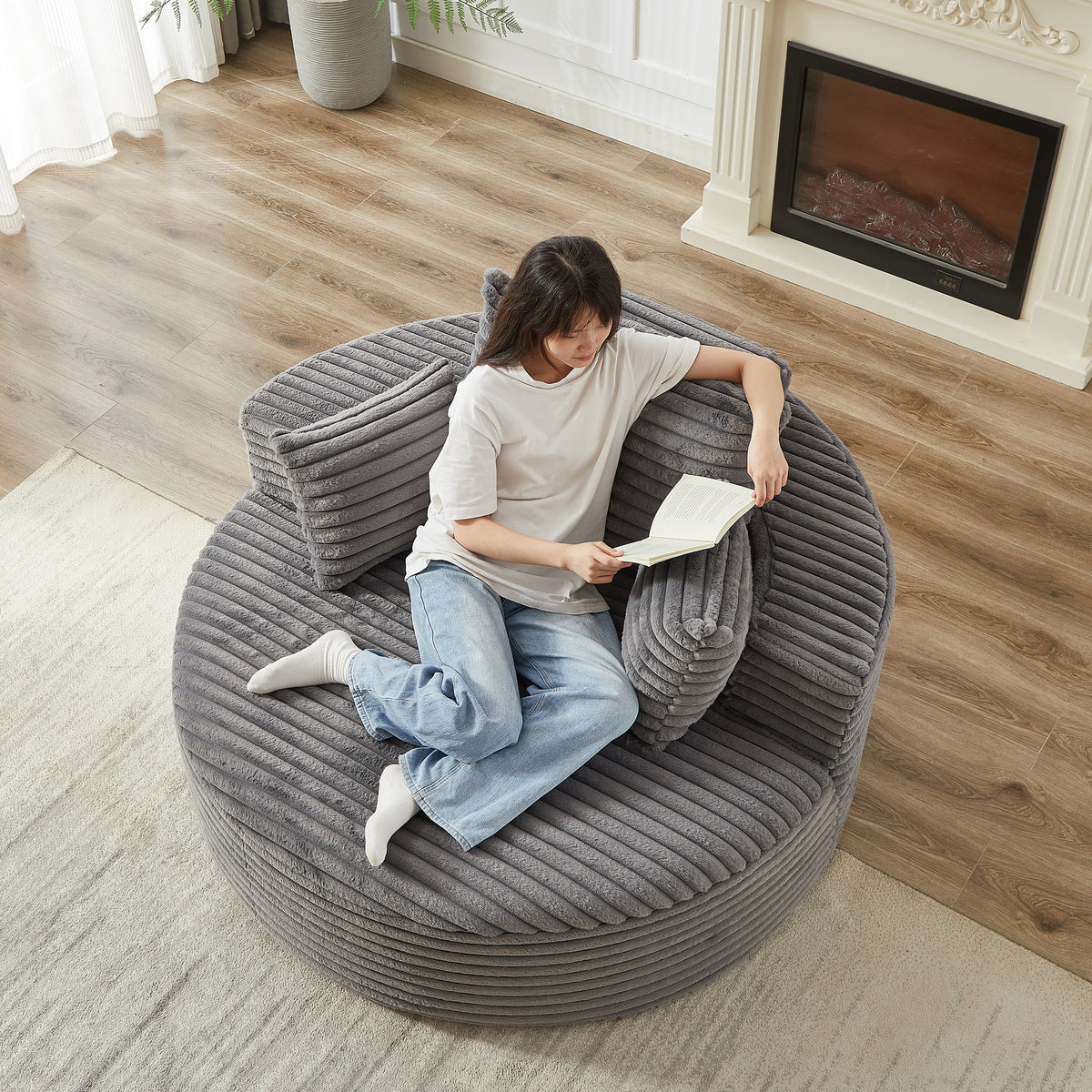 55' Corduroy Sponge Single Sofa gray ribbed upholstery on Tampa Home & Garden Store