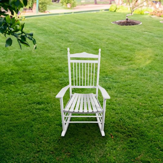 Balcony Porch Adult Rocking Chair White wooden outdoor seating VIP Digital Presence on Tampa Home & Garden Store