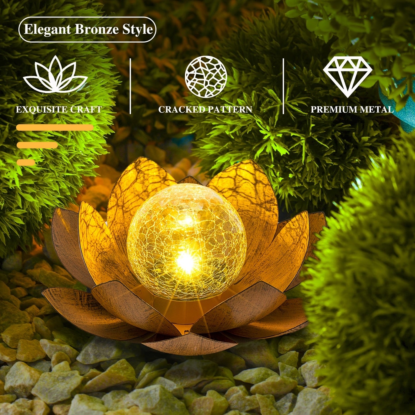 Set of 2 Lotus Solar Garden Lights – Waterproof Cracked Glass Outdoor Decor Lamps