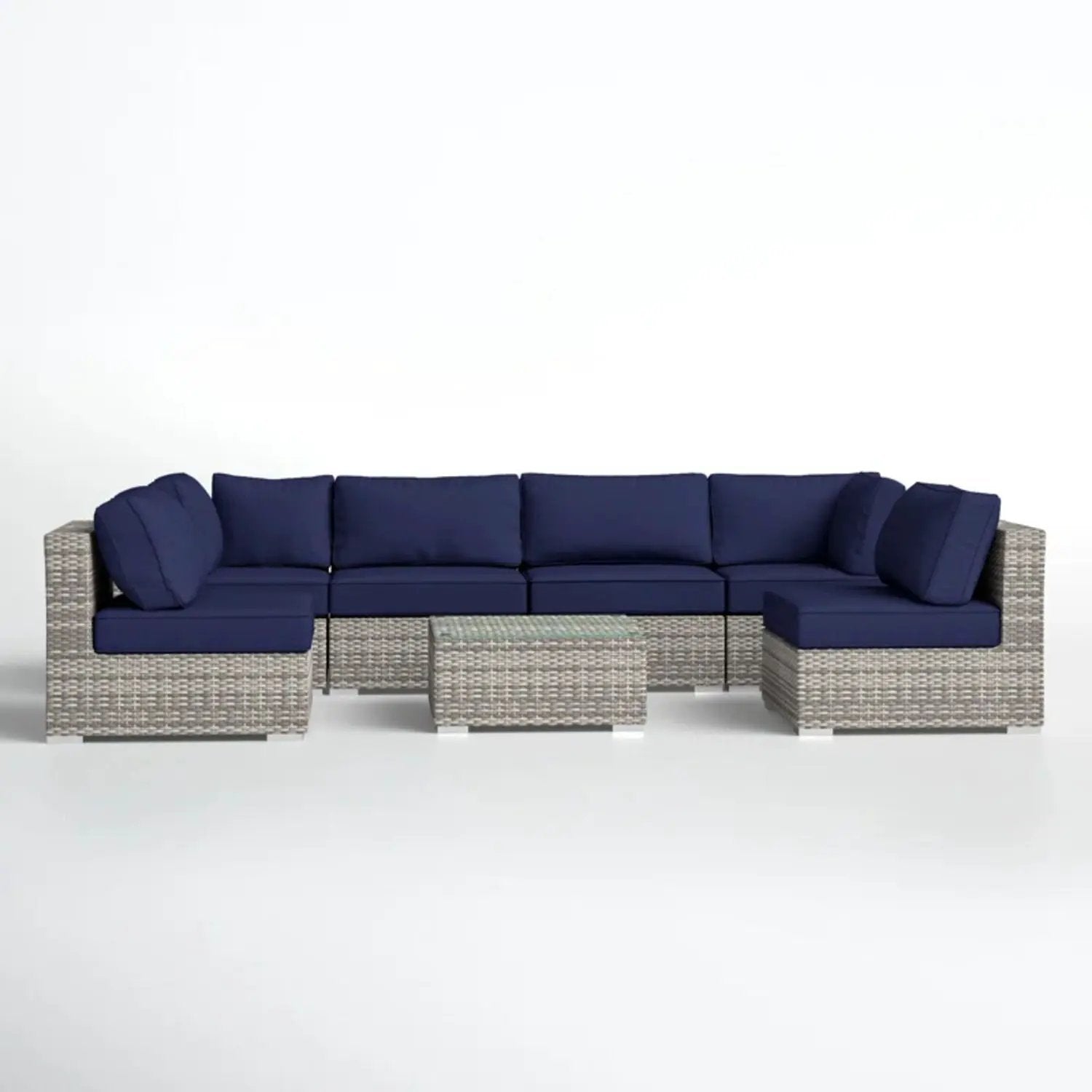 4-piece outdoor seating set with navy cushions in handcrafted wicker by Unique Piece Furniture on Tampa Home & Garden Store