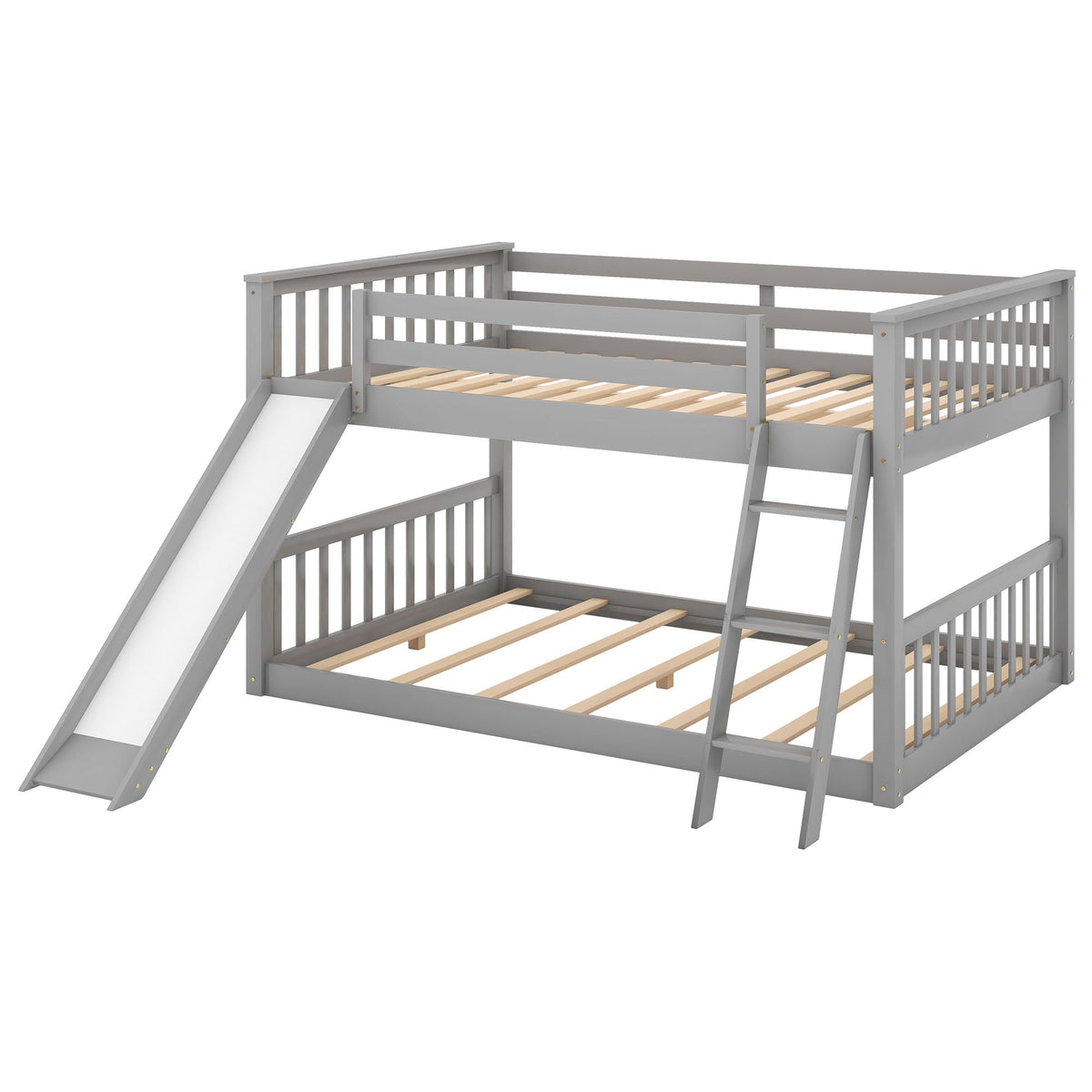 HouseOfZazla bunk bed with convertible slide and ladder in gray, two-level frame with rails on Tampa Home & Garden Store
