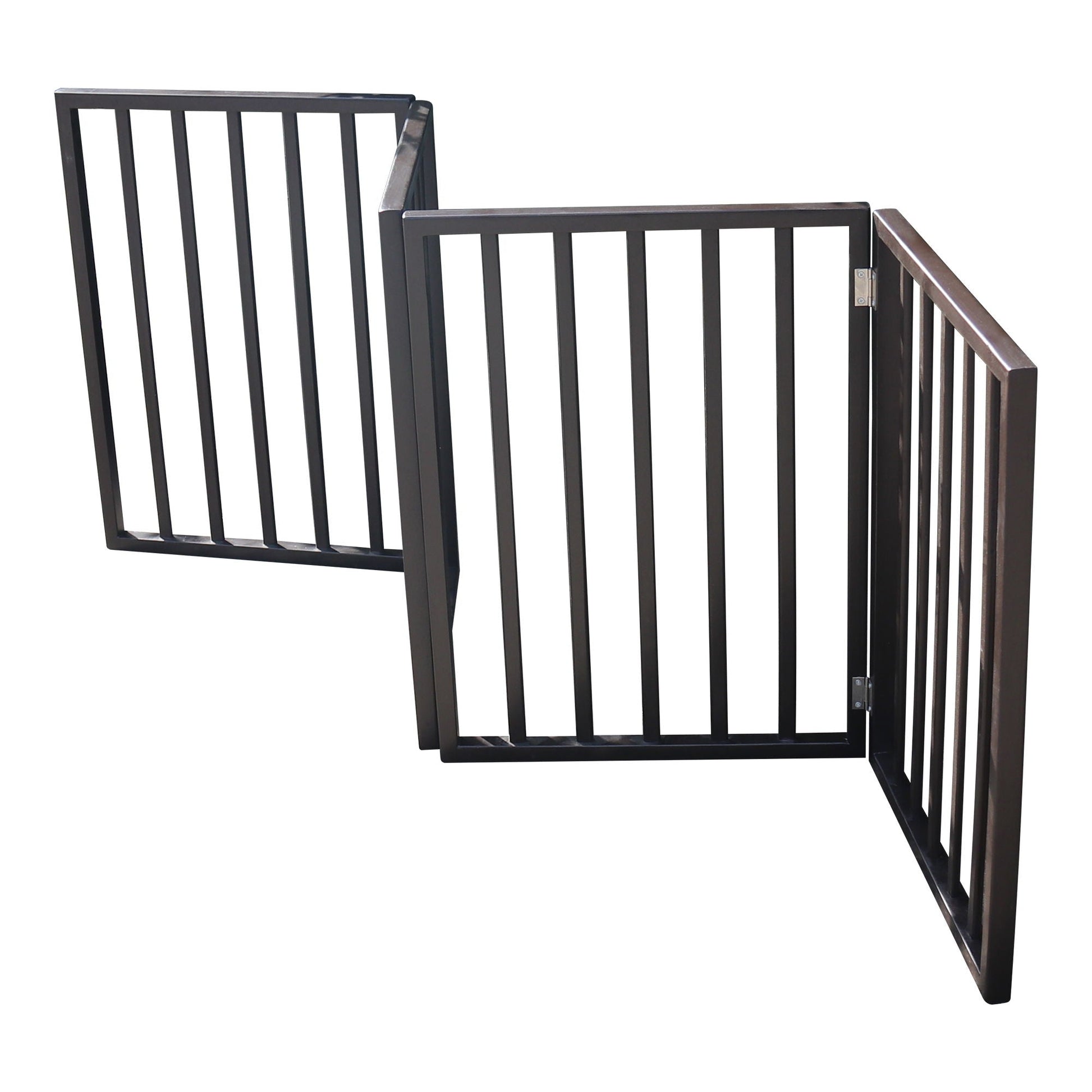 Pet gate folding dark brown metal with vertical slats, 2-panel freestanding by HouseOfZazla on Tampa Home & Garden Store