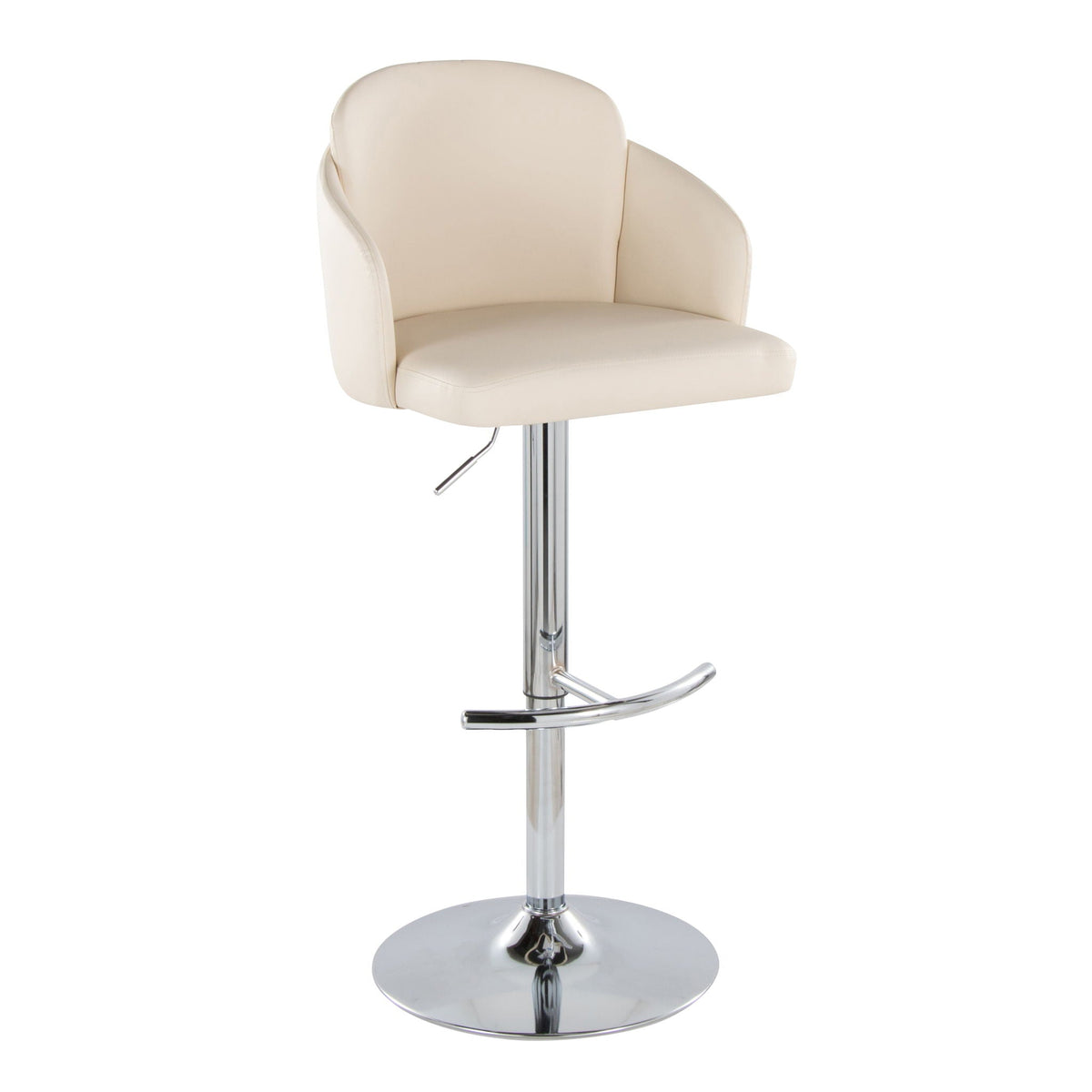 Adjustable barstool with swivel and rounded T footrest in beige, chrome base on Tampa Home & Garden Store