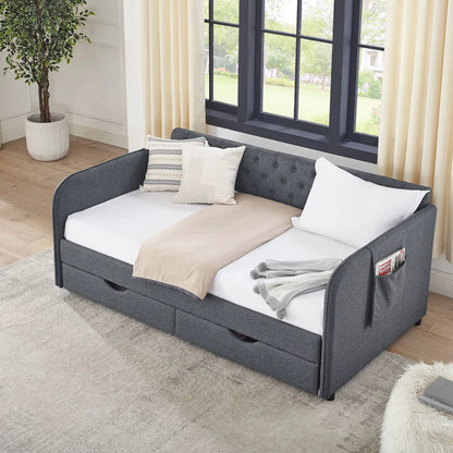 Daybed With Trundle and Storage Drawers Flat Arms