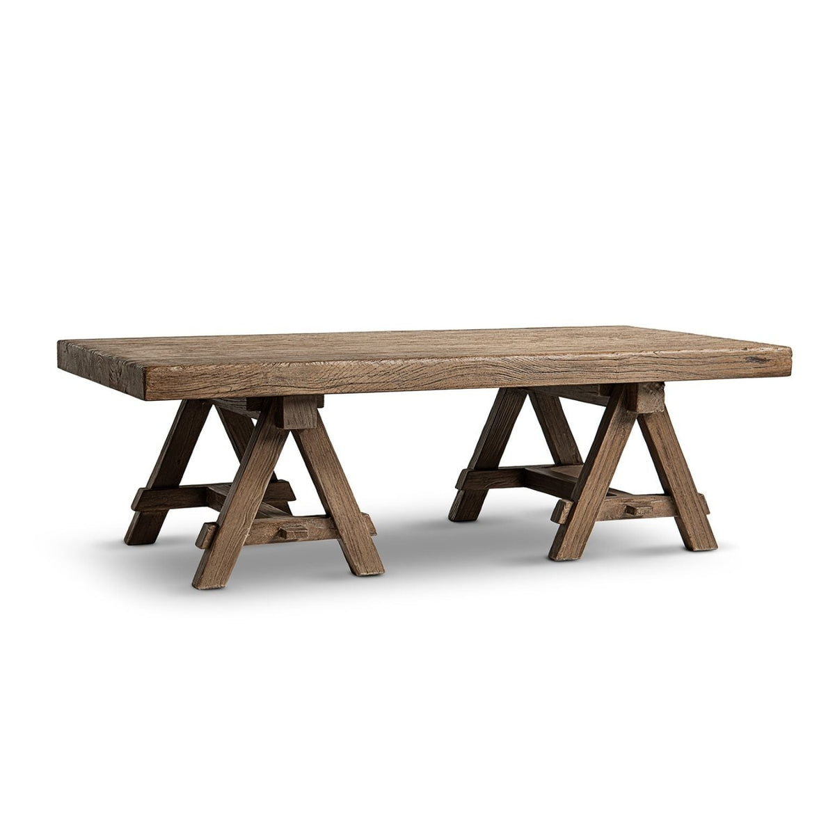 Trestle coffee table solid reclaimed elm dark brown finish HouseOfZazla on Tampa Home & Garden Store