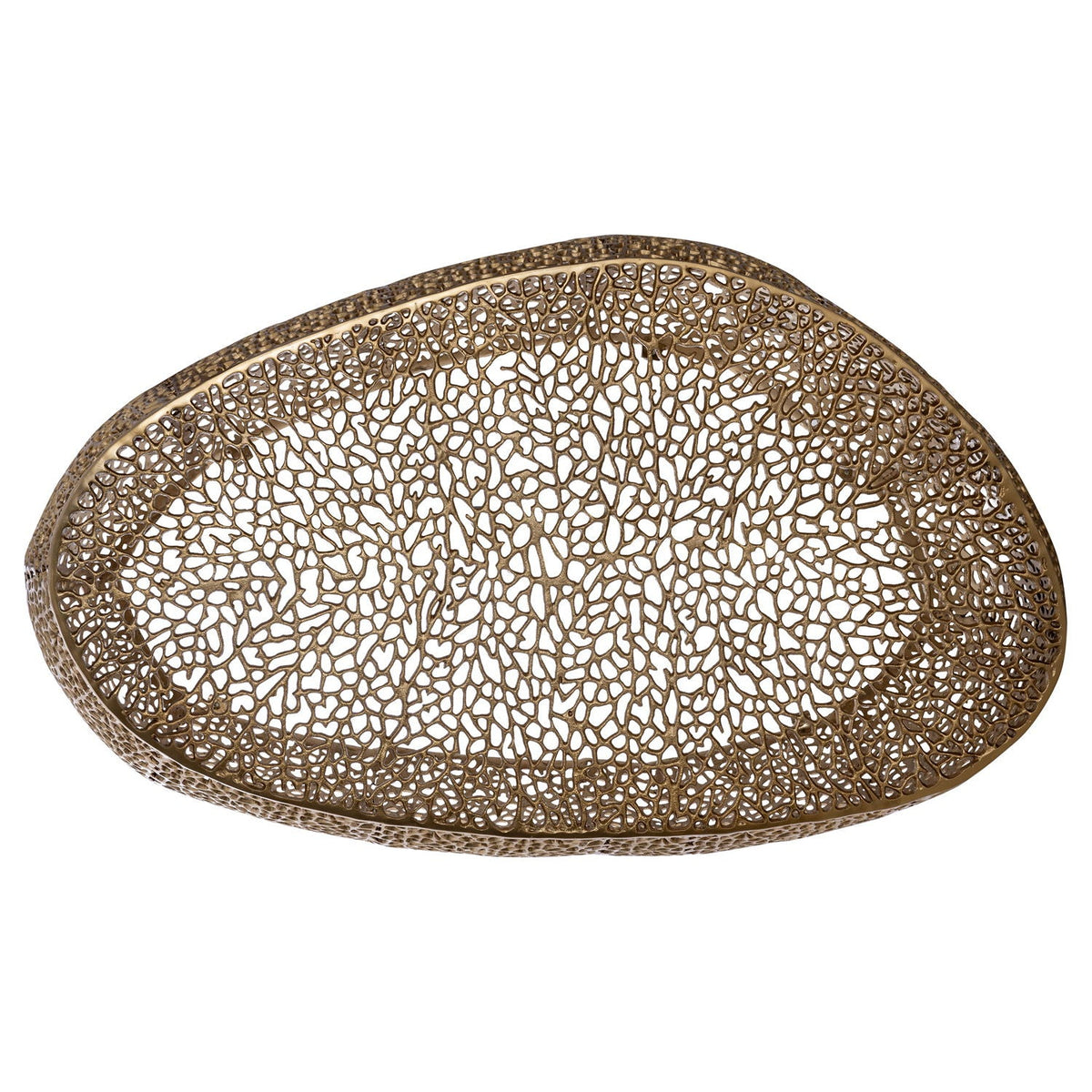 Oval coffee table with gold aluminum openwork coral lattice top on Tampa Home & Garden Store