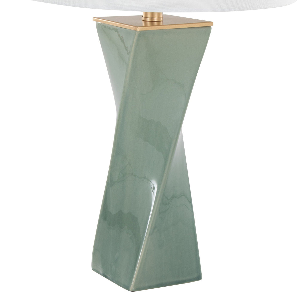 Curvo square contemporary table lamp in sage green ceramic with gold top trim on Tampa Home & Garden Store