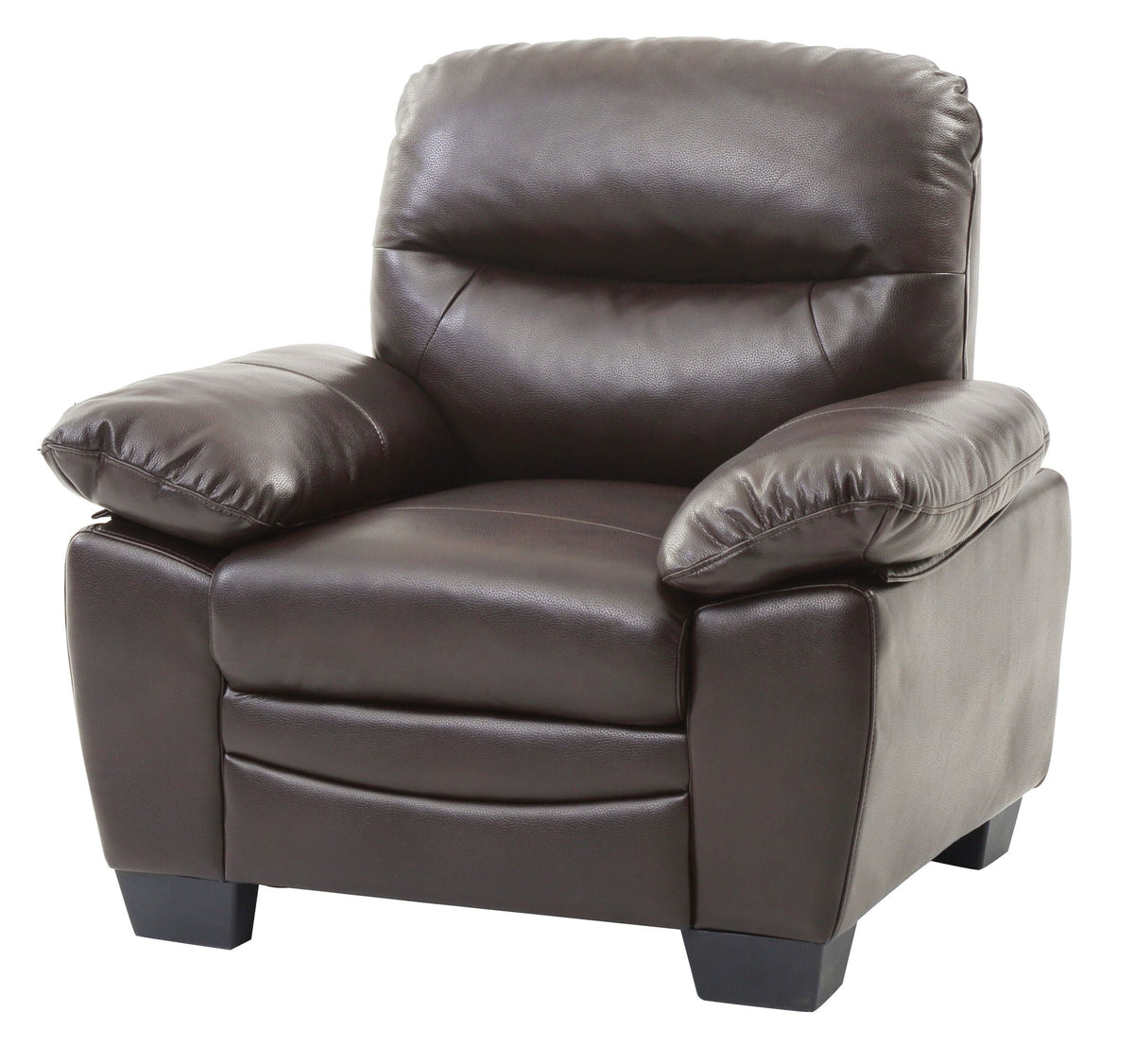 Marta Arm Chair in dark brown leather with plush padding and square block feet on Tampa Home & Garden Store