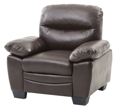 Marta Arm Chair in dark brown leather with plush padding and square block feet on Tampa Home & Garden Store
