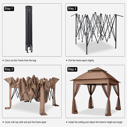 Outdoor pop up gazebo canopy with 2-tier soft top and removable zipper netting, assembly on Tampa Home & Garden Store