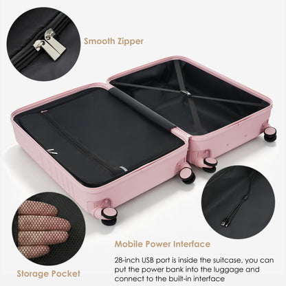 4-Piece pink hard case luggage set with USB ports, smooth zippers, storage pockets on Tampa Home & Garden Store
