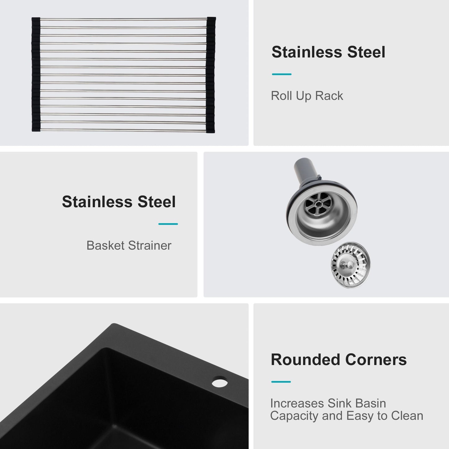 Black Quartz Composite Drop In Kitchen Sink